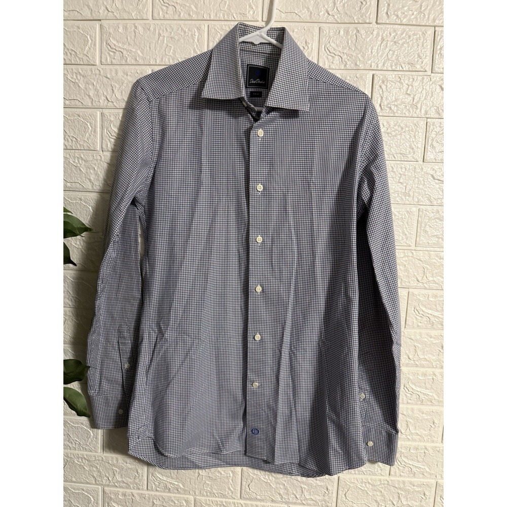 David Donahue Mens Blue Trim Fit Dress Shirt 15.5 34/35 Long Sleeve Button Up